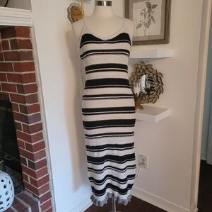 FRESHMAN 1996 Black and White Striped Knit Dress Ruffle Hem Size Medium